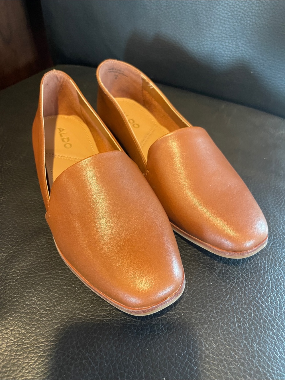 Aldo Cognac Slip-On Leather Flats